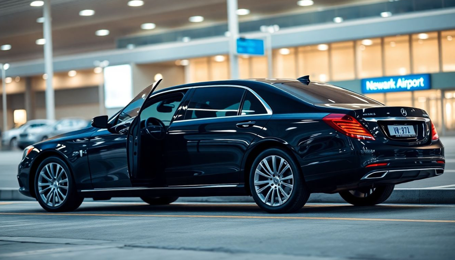 luxury black sedan waiting at Newark Airport