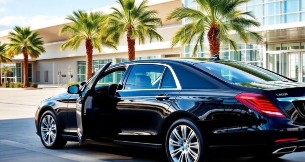 luxury car at airport awaiting passengers
