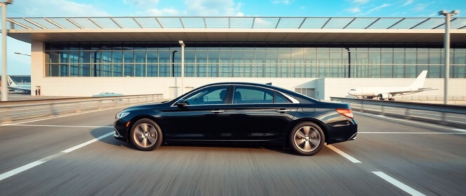 Luxury car arriving at airport terminal