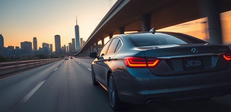 luxury car driving from Newark Airport to NYC
