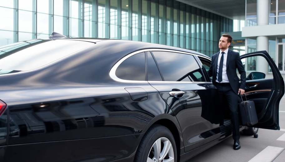 luxury car waiting at Newark Airport terminal