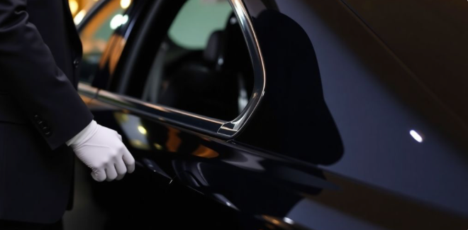 luxury chauffeur opening car door