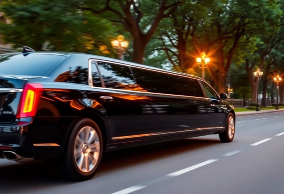 Luxury limousine driving on a street