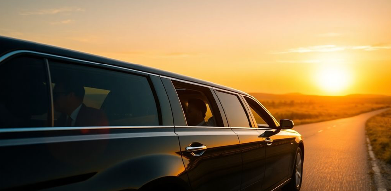 luxury limousine exterior with elegant passengers