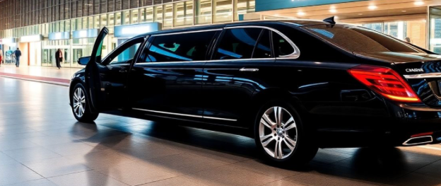 luxury limousine outside airport terminal entrance