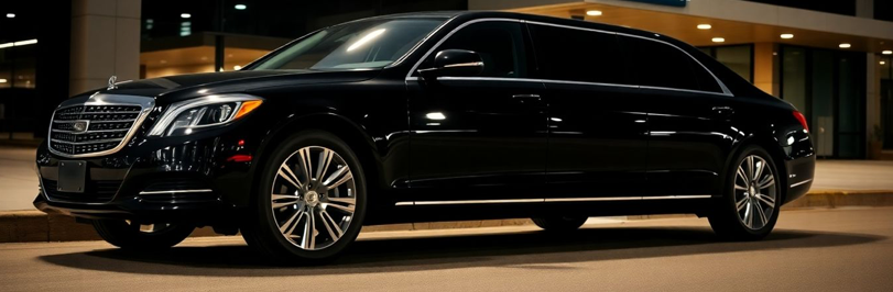 luxury limousine parked at airport terminal curb