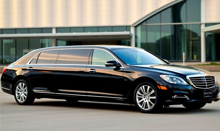 luxury limousine parked at airport terminal entrance