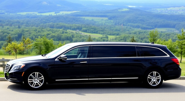 luxury limousine parked with scenic Tri-State Area backdrop