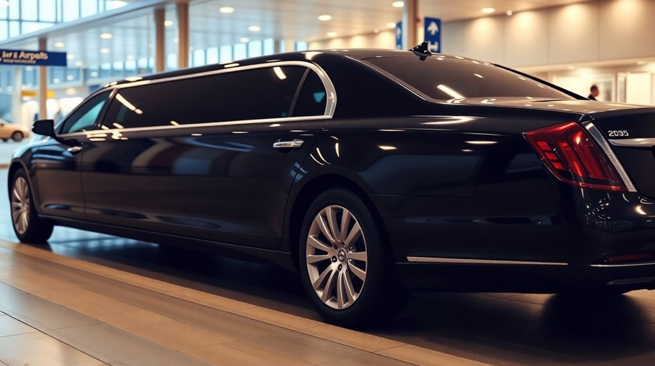 luxury limousine waiting curbside at airport arrivals