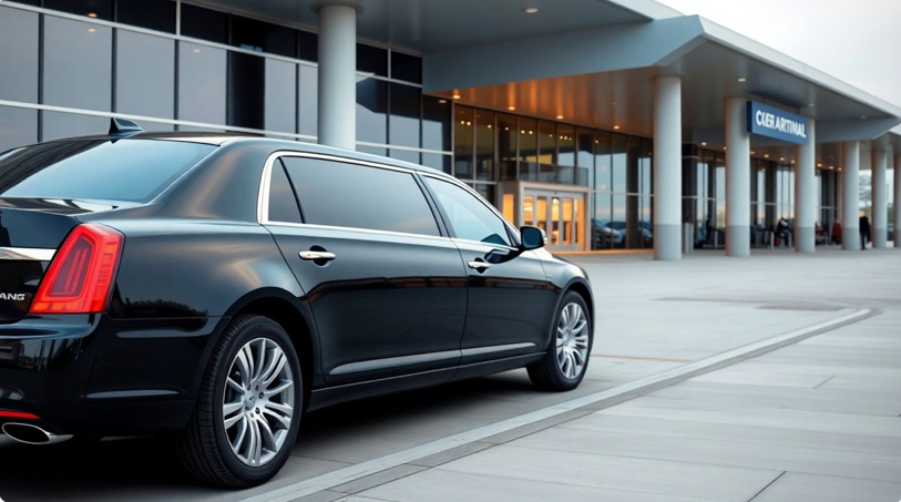 luxury limousine waiting outside airport terminal