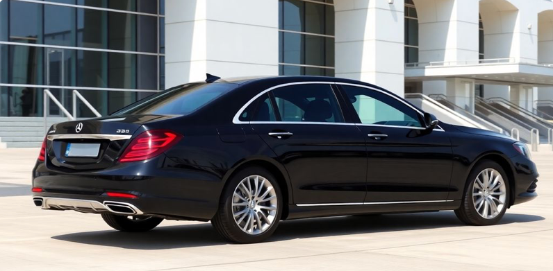 Luxury sedan arriving at airport terminal