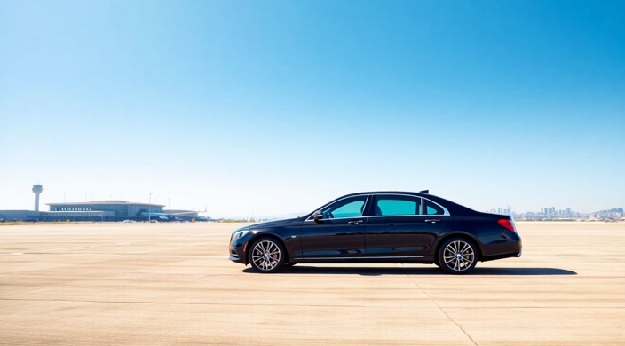 luxury sedan at LaGuardia Airport tarmac