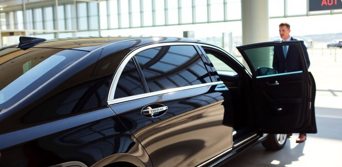 luxury sedan at airport terminal