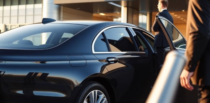 luxury sedan parked at airport curb driver opening door