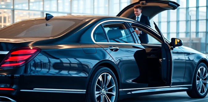 luxury sedan parked at airport ready for passenger