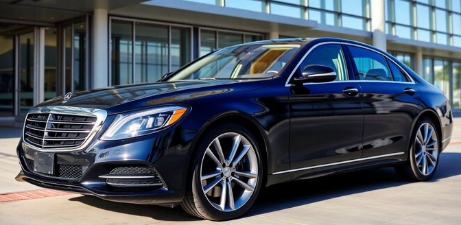 luxury sedan pulling up to airport terminal