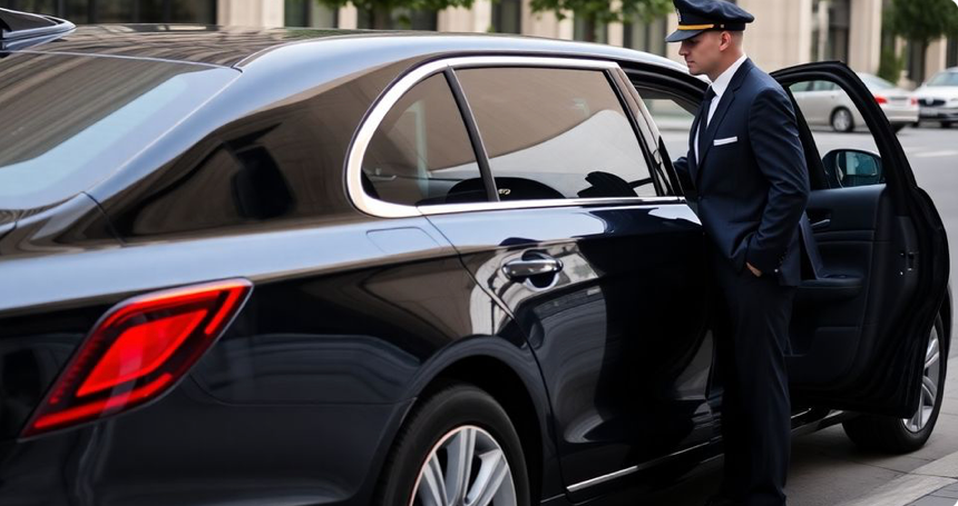 luxury sedan with a suited chauffeur