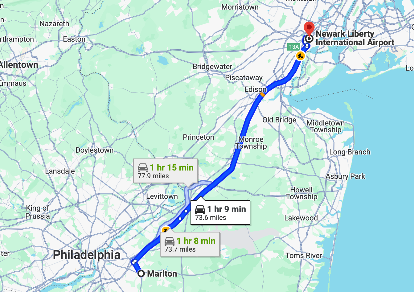 Marlton, New Jersey to Newark, New Jersey