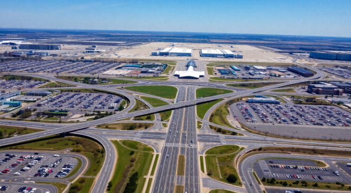 Newark Airport aerial view with roads and parking