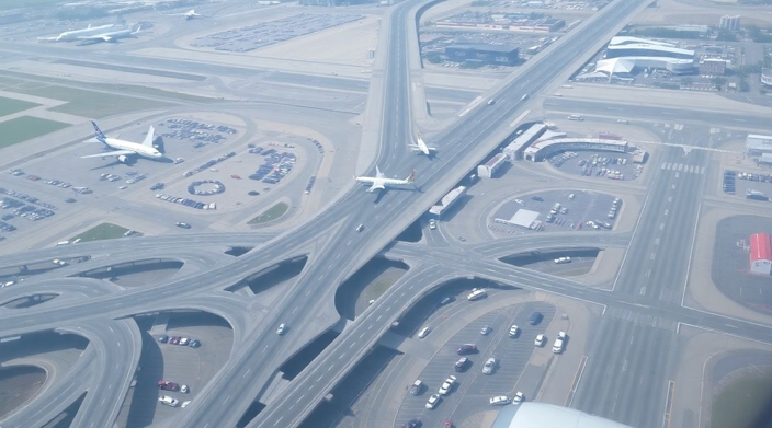 Newark Airport aerial view with roads and runways