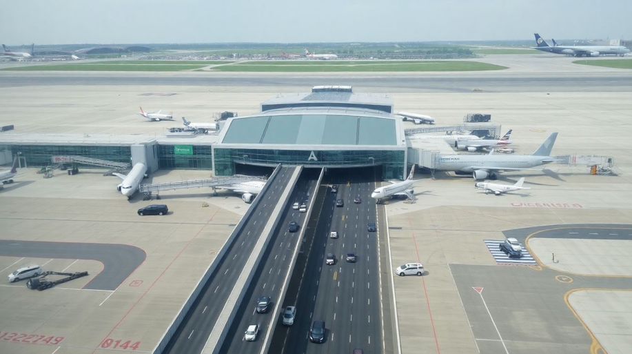 Newark Airport departures terminal A from above