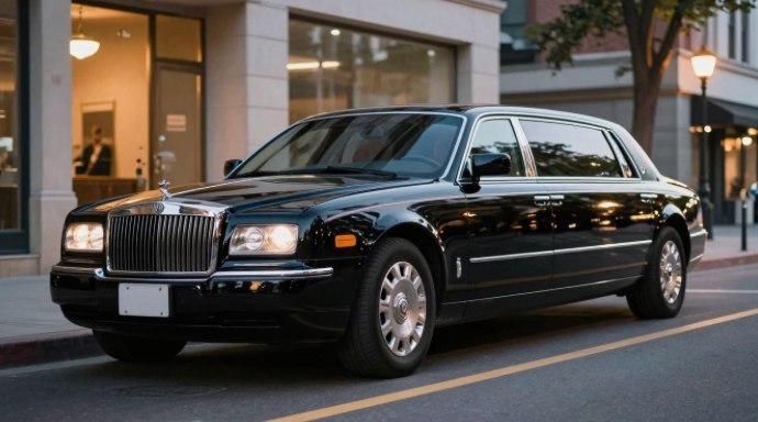 Sleek black limousine parked on a city street