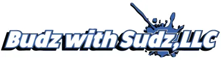 A logo for budz with sudz llc with a crown on it