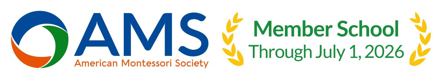 The logo for the american montessori society shows a person in a circle.
