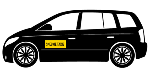 A black car with a yellow license plate that says swedish taxis