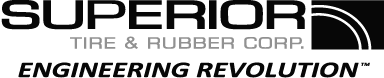 A black and white logo for superior tire and rubber corp