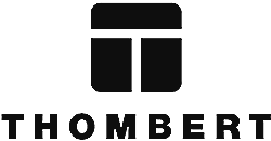 A black and white logo for thombert on a white background