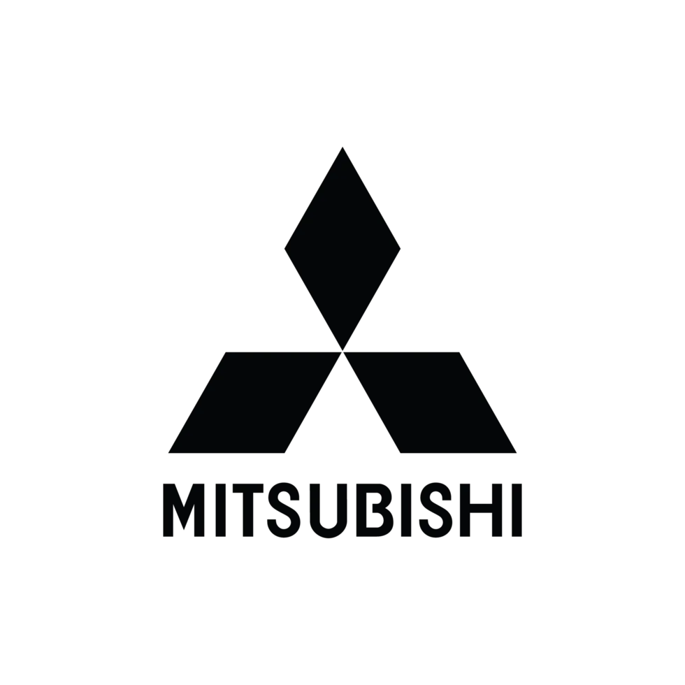 A black and white logo for mitsubishi on a white background.