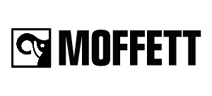 A black and white logo for a company called moffett.