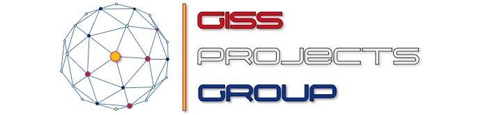 Logo van de GISS Projects Group, met een globe-achtige afbeelding en tekst in rood, wit en blauw.