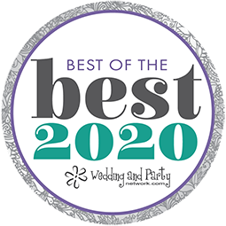 “Best of the Best 2020” award badge with purple border and WeddingAndParty.net logo