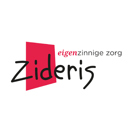 Zideris logo with pink geometric mark and black text “eigenzinnige zorg”
