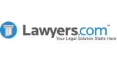 Lawyers.com logo with a blue column icon and text, 