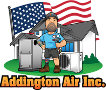 Addington Air Inc. logo with technician, HVAC units, and an American flag