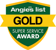 Angi’s List Gold Super Service Award badge in green, yellow, and white with shield shape
