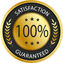 Gold and black 100% satisfaction guaranteed seal with laurel leaves and stars