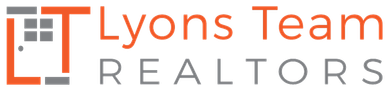 Logo for Lyons Team Realtors, featuring orange letters “LT” beside the words “Lyons Team REALTORS” in orange and gray.