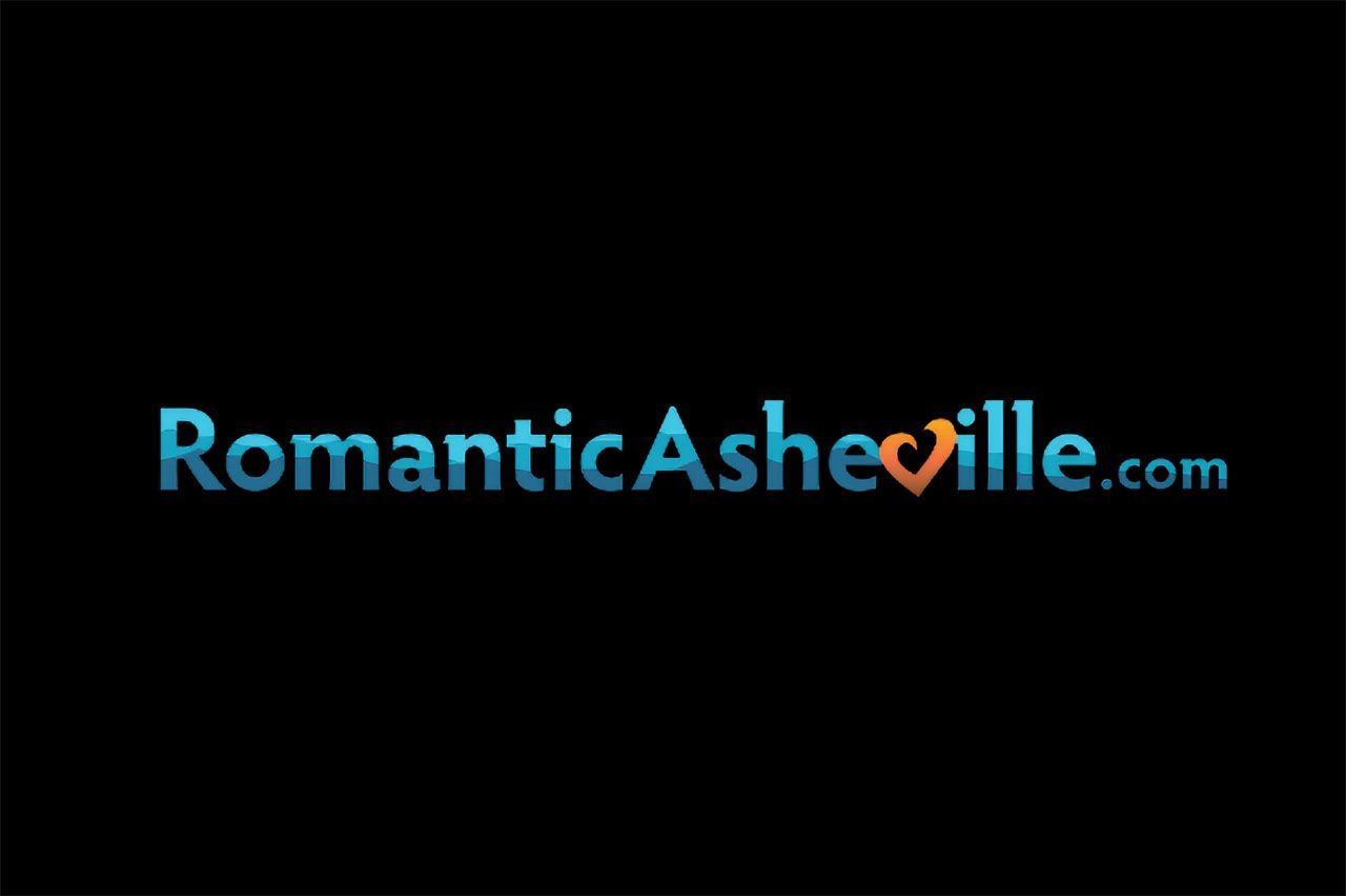 RomanticAsheville.com logo in blue, orange heart. Website address on black background.