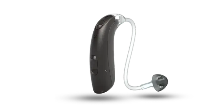 Coppia di auricolari wireless bianchi con inserti neri su sfondo bianco.