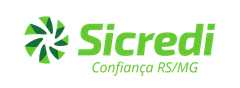 Logotipo da Sicredi em verde com o slogan “Confiança RS/MG” sobre fundo branco.