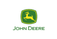 Logotipo da John Deere com emblema de veado verde e texto verde sobre fundo branco.