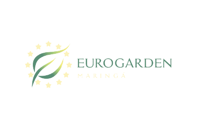 Logotipo da Eurogarden com folha verde e estrelas amarelas sobre fundo branco.