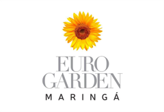 Logotipo do Euro Garden Maringá com um girassol amarelo sobre texto cinza em fundo branco.