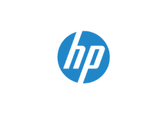 Logotipo azul da HP sobre fundo branco