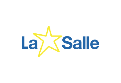 Logotipo da La Salle com texto azul e contorno de estrela amarela no centro.