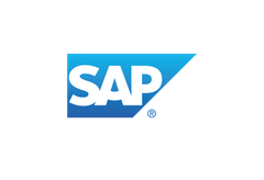 Logotipo da SAP em azul e branco sobre um fundo liso.
